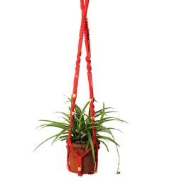 DULI 4-Pcs Brown & Red Macrame Boho Hanging Planters image 4