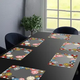 Dakshya Industries New Blossom Grey & Red 6 Pieces Printed Rectangle Table Placemats image 1