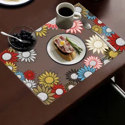 Dakshya Industries New Blossom Grey & Red 6 Pieces Printed Rectangle Table Placemats image 2