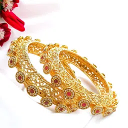 FEMMIBELLA Set Of 2 Gold-Plated AD Beaded Bangles image 1