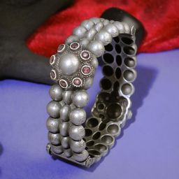 Adwitiya Collection Silver-Plated Oxidised Stone-Studded Bangle image 1