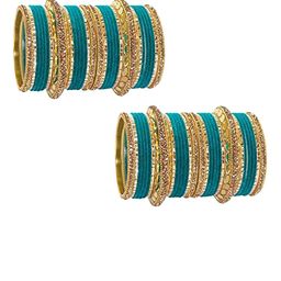 NMII Set of 60 Gold-Plated Mirror & Zircon Gemstone Studded Bridal Bangle image 1