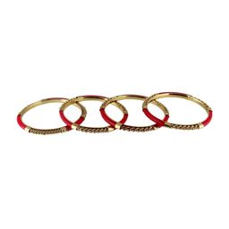 Adwitiya Set Of 4 Gold-Plated Red Stone-Studded & Beaded Bangles image 4