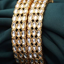 KARATCART Set Of 2 Gold-Plated Kundan-Studded Bangles image 1