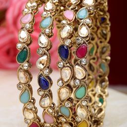 KARATCART Set Of 4 Gold-Plated Stone Studded Bangles image 1