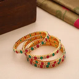 Shoshaa Set Of 4 Gold-Plated Stone-Studded & Beaded Bangles-28