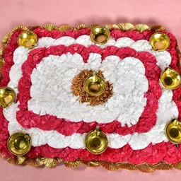 THE HOME CO. Beige & Pink Rectangle Genda Mat With Light Diya-54