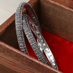 TEEJH Set Of 2 Silver Plated Oxidized Bangle image 1