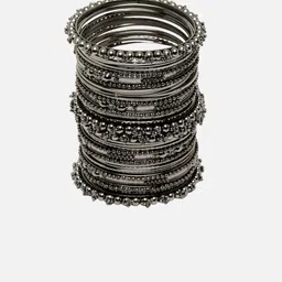 Sanjog Set Of 40 Oxidized Silver-Plated Bangles Set image 2