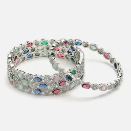 ZENEME Set Of 4 Rhodium-Plated AD-Studded Handcrafted Bangles image 2
