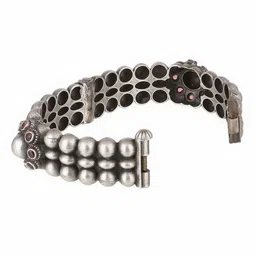 Adwitiya Collection Silver-Plated Oxidised Stone-Studded Bangle image 3