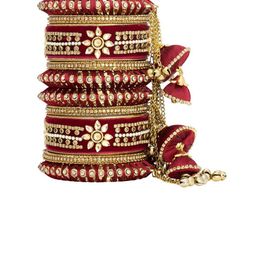 OOMPH Set Of 10 Kundan Studded Chuda Bangles image 3