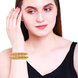 FEMMIBELLA Set Of 2 Gold-Plated AD Beaded Bangles image 5
