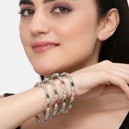 ZENEME Set Of 4 Rhodium-Plated AD-Studded Handcrafted Bangles image 5