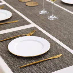 HOKIPO Grey 7-Pieces Solid Rectangular Table Placemats & Table Runner image 2