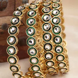KARATCART Set of 4 Gold-Plated & Green Kundan-Studded Rajwadi Bangles-11