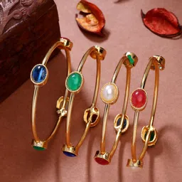 NVR Set of 4 Gold-Plated Artificial Stone Studded Bangles-17