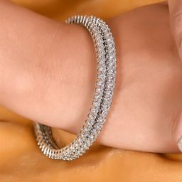 RATNAVALI JEWELS Set Of 2 Silver-Plated AD-Studded Bangles-13