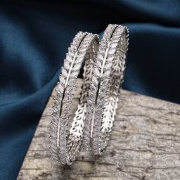Anouk Set Of 2 Rhodium-Plated & AD-Studded Bangles-8