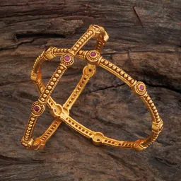 Kushal's Fashion Jewellery Set Of 2 Gold-Plated Stone Studded Bangles-13