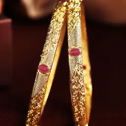 Rubans Set Of 2 Gold-Plated Faux Ruby Handcrafted Bangles-69