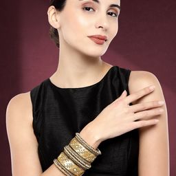 Peora Set of 10 Gold-Plated Silk Thread Handcrafted Kundan Bangles-19