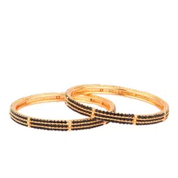 FEMMIBELLA Set Of 2 18KT Gold-Plated & Black CZ-Studded Sleek Bangles-18