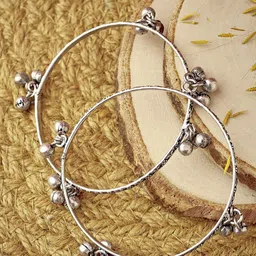 ATIBELLE Set Of 2 Oxidised Silver-Plated & Textured Ghungroo Bangles-10