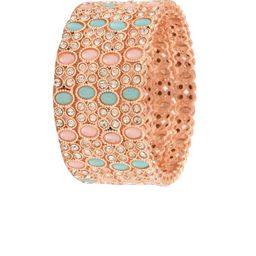 FEMMIBELLA Set Of 4 Rose Gold-Plated Cubic Zirconia Studded Bangles image 2