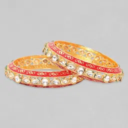 Rubans Set Of 2 24K Gold-Plated Kundan-Studded Bangles image 5