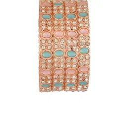 FEMMIBELLA Set Of 4 Rose Gold-Plated Cubic Zirconia Studded Bangles image 3