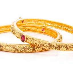 Rubans Set Of 2 Gold-Plated Faux Ruby Handcrafted Bangles image 3