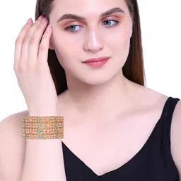 FEMMIBELLA Set Of 4 Rose Gold-Plated Cubic Zirconia Studded Bangles image 5