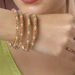 NVR Women Set of 4 Gold-Plated Beads Traditional Bangles-17