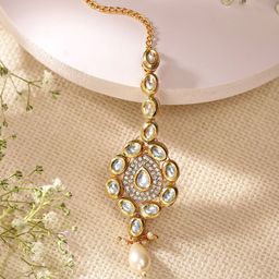 Priyaasi Gold-Plated Kundan Studded Maang Tikka Head Jewellery-image-89