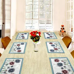 BELLA TRUE Set Of 6 Multicoloured Floral Printed Jacquard Rectangular Table Placemats-29