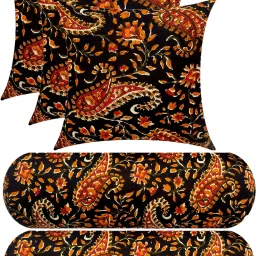 Combo Set Of 3 Cushion And 2 Microfibre Floral Bolster Pack of 5-12