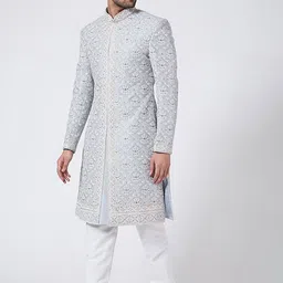 RNG Safawala Embroidered Mandarin Collar Silk Sherwani Set-image-30