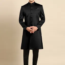 TheEthnic.Co Mandarin Collar Woven Design Sherwani Set-picture-39