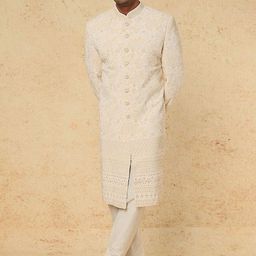 RNG Safawala Embroidered Mandarin Collar Silk Sherwani Set-image-86
