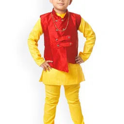 CELEBRITY CLUB Boys Regular Pure Cotton Kurta With Pyjama & Jacket-13