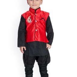 BAESD Boys Mandarin Collar Patchwork Regular Kurta With Churidar-21