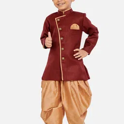 BAESD Infant Boys Woven-Design Mandarin Collar Sherwani With Dhoti Pant-23