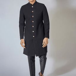 RNG Safawala Embroidered Mandarin Collar Silk Sherwani Set-image-87