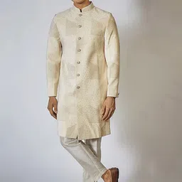 RNG Safawala Embroidered Mandarin Collar Silk Sherwani Set-image-84