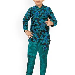 CELEBRITY CLUB Boys Floral Printed Velvet Sherwani Set-picture-51