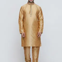 ROYAL KURTA Men Brown Geometric Thread Work Summer Sheers Pathani Kurta-picture-16