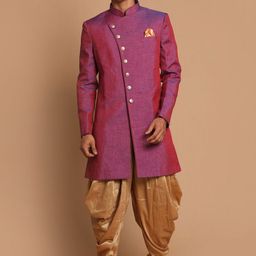 VASTRAMAY Men Silk Blend Sherwani With Dhoti Pants-picture-34