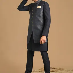 Manyavar Self-Design Brocade Traditional Indo Western Sherwani Set-image-62