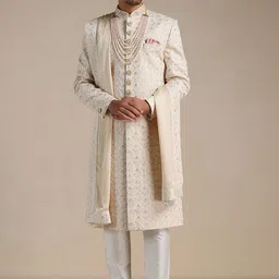 Manyavar Men All Over Self Design Full Sleeve Sherwani Set-image-7